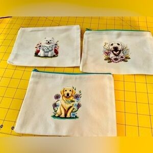 Handcrafted Lot of three make up bags with fresh pressed transfers!